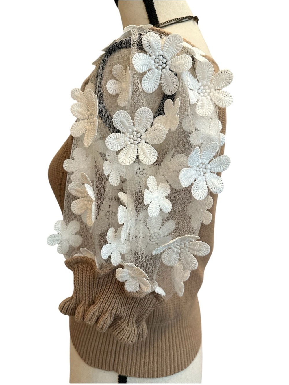 SO ME Floral Lace Puff Sleeve Knit Top Cottagecore Romantic Blouse | Small - Picture 4 of 9